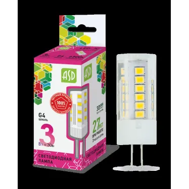 Лампа светодиодная LED-JC-standard 3Вт 12В G4 6500К 270Лм | 4690612026381 | ASD