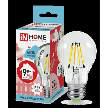 Лампа светодиодная LED-A60-deco 9Вт 230В Е27 4000К 810Лм прозр | 4690612008073 | IN HOME
