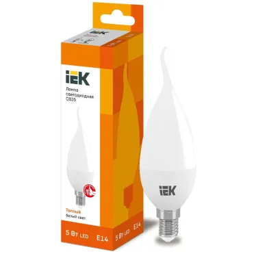 Лампа светодиодная LED 5Вт Е14 220В 3000К CB35 свеча на ветру | LLE-CB35-5-230-30-E14 | IEK