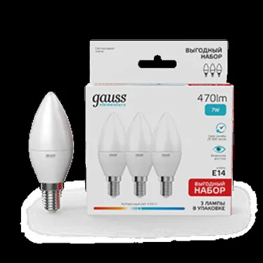 Лампа светодиодная LED 7Вт E14 220В 4100К Elementary свеча (3 лампы в упаковке) | 33127T | Gauss