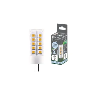 Лампа светодиодная G4-3 Вт-AC/DC 12 В-4000 К, SMD, 16x43 мм | SQ0340-0094 | TDM