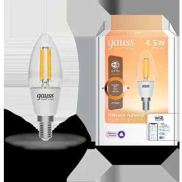 Лампа светодиодная филаментная Smart Home DIM E14 C35 4,5 Вт 1/10/40 | 1230112 | Gauss