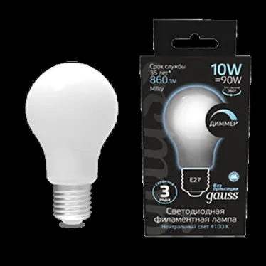 Лампа светодиодная LED 10Вт E27 220В 4100К A60, диммируемая | 102202210-D | Gauss