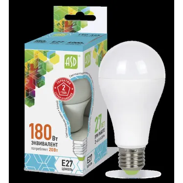 Лампа светодиодная LED-A60-standard 20Вт 230В Е27 4000К 1800Лм | 4690612004204 | ASD