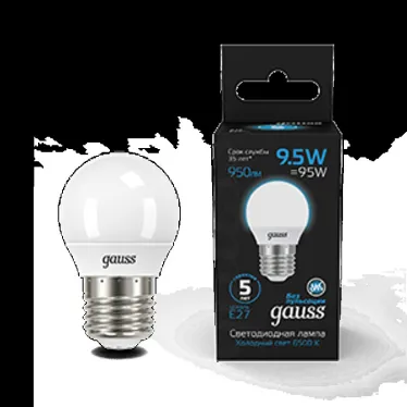 Лампа светодиодная Шар 9.5W 950lm 6500K E27 LED 1/10/100 | 105102310 | Gauss