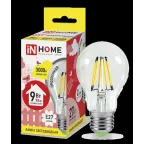                  Лампа светодиодная LED-A60-deco 9Вт 230В Е27 3000К 810Лм прозр | 4690612008066 | IN HOME
               