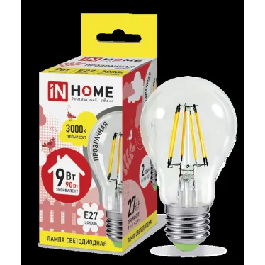 Лампа светодиодная LED-A60-deco 9Вт 230В Е27 3000К 810Лм прозр | 4690612008066 | IN HOME
