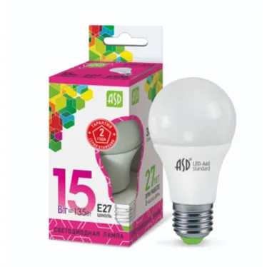 Лампа светодиодная LED-A60-standard 15Вт 230В Е27 6500К 1350Лм | 4690612014203 | ASD