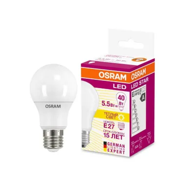 Лампа светодиодная LED 6Вт Е27 230В 2700К LS CLA 40 груша | 4052899971516 | Osram