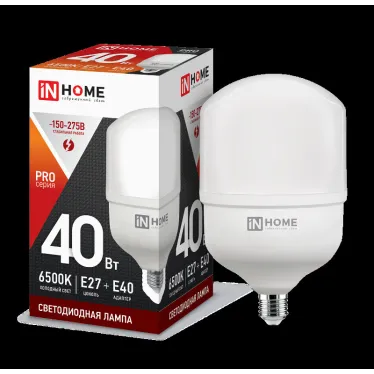 Лампа светодиодная промышленная LED-HP-PRO 40Вт 230В Е27 с адаптером E40 6500К 3600Лм | 4690612031101 | IN HOME