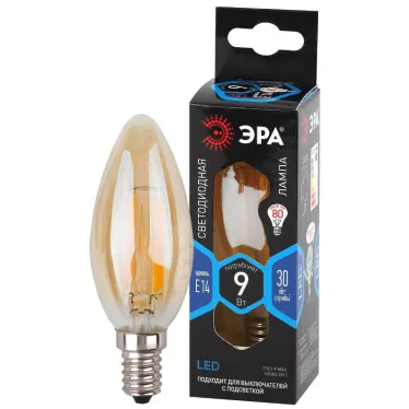 Лампа светодиодная F-LED B35-9W-840-E14 gold (филамент, свеча золот, 9Вт, нетр, E14) | Б0047035 | ЭРА