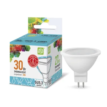 Лампа светодиодная LED-JCDR-standard 3Вт 230В GU5.3 4000К 270Лм | 4690612001418 | ASD