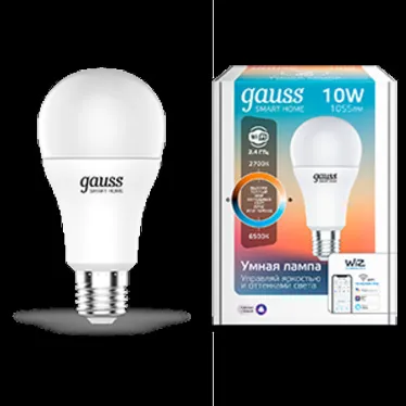 Лампа Светодиодная Smart Home DIM+CCT E27 A60 10 Вт 1/10/100 | 1080112 | Gauss