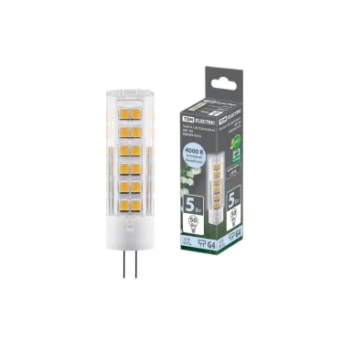 Лампа светодиодная G4-5 Вт-AC/DC 12 В-4000 К, SMD, 16x57 мм | SQ0340-0214 | TDM