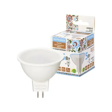 Лампа светодиодная MR16-5 Вт-230 В-6500 К–GU5,3 Народная | SQ0340-1607 | TDM
