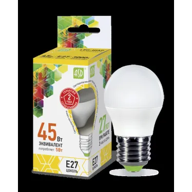 Лампа светодиодная LED-ШАР-standard 5Вт 230В Е27 3000К 450Лм | 4690612002163 | ASD