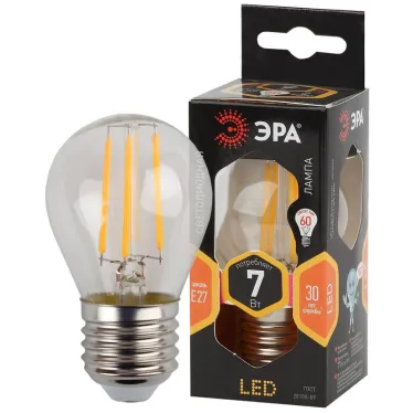 Лампа светодиодная F-LED P45-7W-827-E27 7Вт филамент шар теплый белый свет | Б0035591 | ЭРА