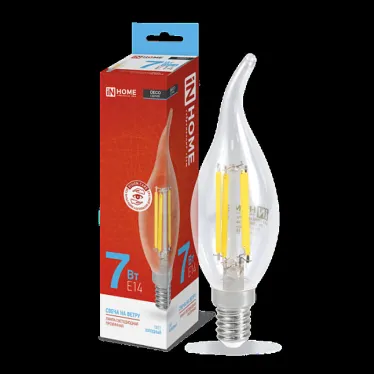 Лампа светодиодная LED-СВЕЧА НА ВЕТРУ-deco 7Вт 230В Е14 6500К 630Лм прозр | 4690612034997 | IN HOME
