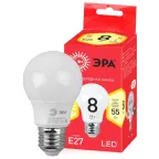                  Лампа светодиодная ECO LED A55-8W-827-E27 Лампы СВЕТОДИОДНЫЕ ЭКО ЭРА (диод, груша, 8Вт, тепл, E27) | Б0032095 | ЭРА
               