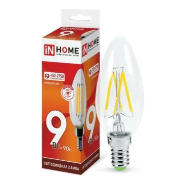 Лампа светодиодная LED-СВЕЧА-deco 9Вт 230В Е14 6500К 810Лм прозр | 4690612030197 | IN HOME
