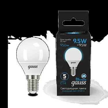 Лампа светодиодная Шар 9.5W 950lm 6500K E14 LED 1/10/100 | 105101310 | Gauss