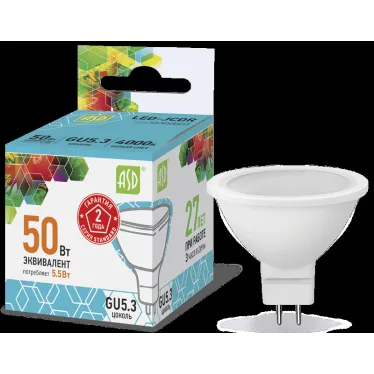 Лампа светодиодная LED-JCDR-standard 5.5Вт 230В GU5.3 4000К 495Лм | 4690612001432 | ASD