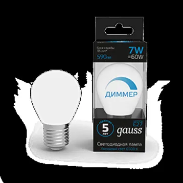 Лампа светодиодная Шар 7W 590lm 6500К E27 диммируемая | 105102307-D | Gauss