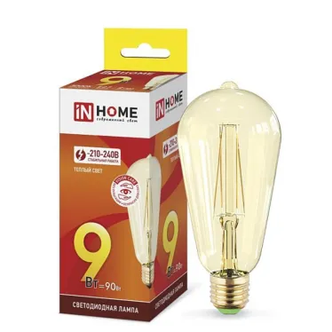 Лампа светодиодная LED-ST64-deco gold 9Вт 230В Е27 3000К 810Лм золотистая | 4690612035659 | IN HOME