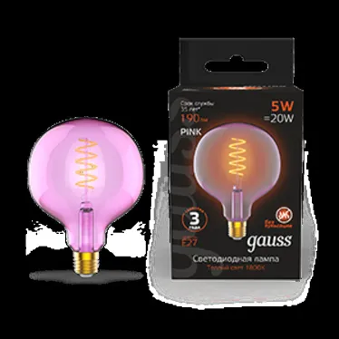 Лампа светодиодная LED Filament Flexible G125-C Pink E27 5W 190lm 1800K 125*178mm 1/10 | 1011802105 | Gauss