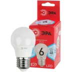Лампа cветодиодная ECO LED P45-6W-840-E27 (диод, шар, 6Вт, нейтр, E27) (10/100/4000) | Б0020630 | ЭРА