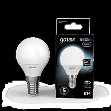 Лампа светодиодная LED 6,5Вт E14 220В 4100К шар | 105101207 | Gauss
