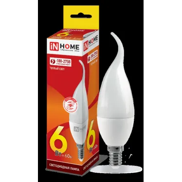 Лампа светодиодная LED-СВЕЧА НА ВЕТРУ-VC 6Вт 230В Е14 3000К 540Лм | 4690612030371 | IN HOME