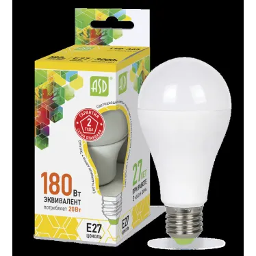Лампа светодиодная LED-A60-standard 20Вт 230В Е27 3000К 1800Лм | 4690612004198 | ASD