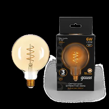 Лампа светодиодная Black LED Filament G120 Flexible E27 6W Golden 360lm 2400К | 158802008 | Gauss