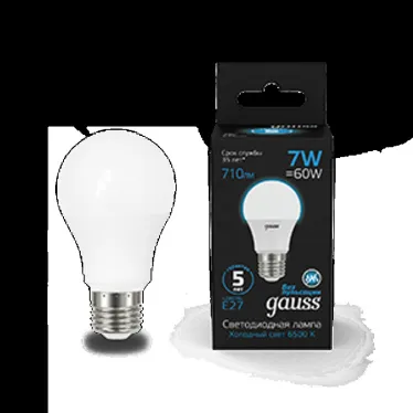 Лампа светодиодная A60 7W 710lm 6500K E27 LED 1/10/50 | 102502307 | Gauss