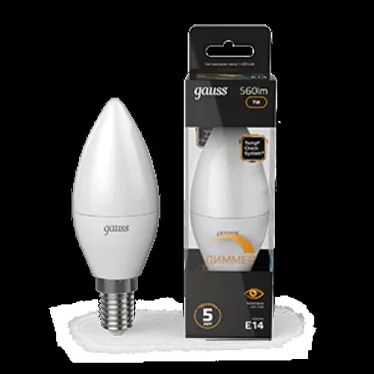Лампа светодиодная LED 7Вт E14 220В 3000К свеча, диммируемая | 103101107-D | Gauss