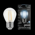                  Лампа светодиодная LED 7Вт E27 220В 4100К шар | 105802207 | Gauss
               
