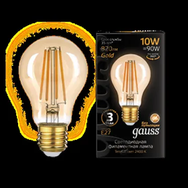 Лампа светодиодная  Filament А60 10W 820lm 2400К Е27 golden LED | 102802010 | Gauss