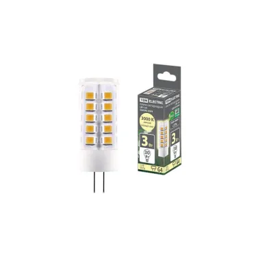 Лампа светодиодная G4-3 Вт-AC/DC 12 В-3000 К, SMD, 16x43 мм | SQ0340-0093 | TDM
