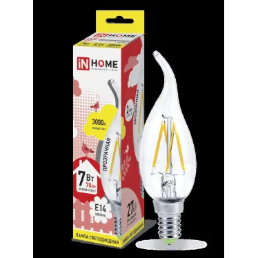 Лампа светодиодная LED-СВЕЧА НА ВЕТРУ-deco 7Вт 230В Е14 3000К 630Лм прозр | 4690612007663 | IN HOME
