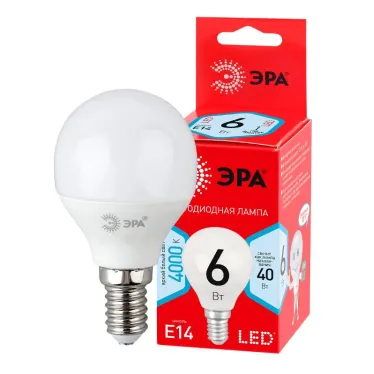 Лампа светодиодная RED LINE LED P45-6W-840-E14 R E14 6Вт шар нейтральный белый свет | Б0052443 | ЭРА