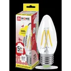                  Лампа светодиодная LED-СВЕЧА-deco 5Вт 230В Е27 3000К 450Лм прозр | 4690612007588 | IN HOME
               