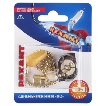 Выключатель для настенного светильника c деревянным наконечником, Gold, (1шт.) | 06-0245-A | REXANT