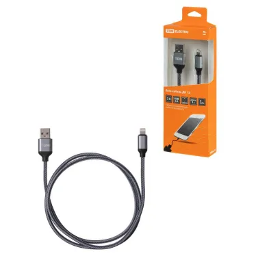 Дата-кабель, ДК 12, USB - Lightning, 1 м, тканевая оплетка, серый, | SQ1810-0312 | TDM