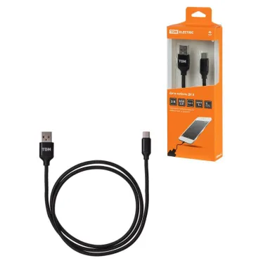 Дата-кабель, ДК 8, USB - USB Type-C, 1 м, тканевая оплетка, черный, | SQ1810-0308 | TDM