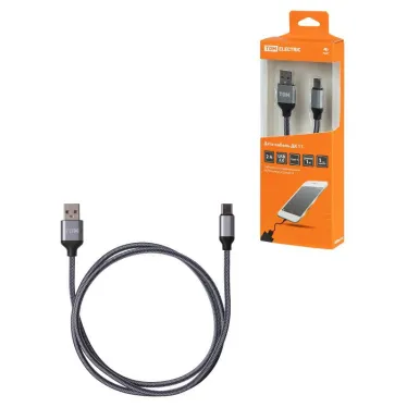 Дата-кабель, ДК 11, USB - USB Type-C, 1 м, тканевая оплетка, серый, | SQ1810-0311 | TDM