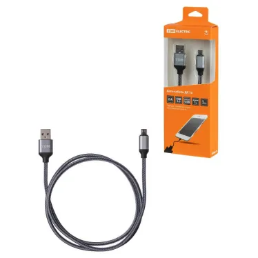 Дата-кабель, ДК 10, USB - micro USB, 1 м, тканевая оплетка, серый, | SQ1810-0310 | TDM