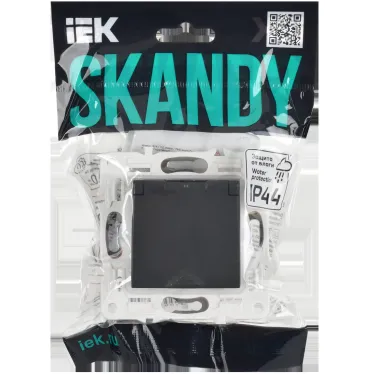 SKANDY Розетка 1-местная с заземлением с защитными шторками и крышкой 16А IP44 SK-R11G графит IEK