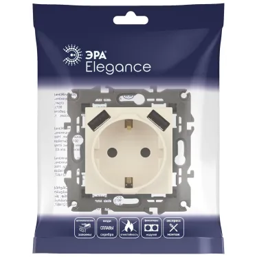 Розетка 2P+E 16A-250В, штор. с 2xUSB 5В-3А, Эра Elegance, слоновая кость 14-4109-02