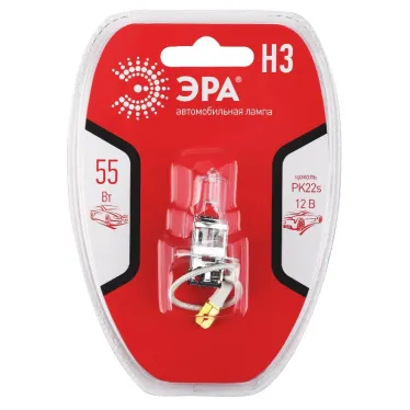 Лампа автомобильная галогенная Н3 12V 55W PK22s BL (лампа головного света, противотум | Б0037576 | ЭРА